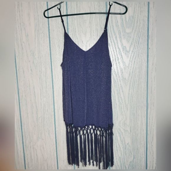 Skies are Blue glitter navy fringe tanktop L - Picture 14 of 16
